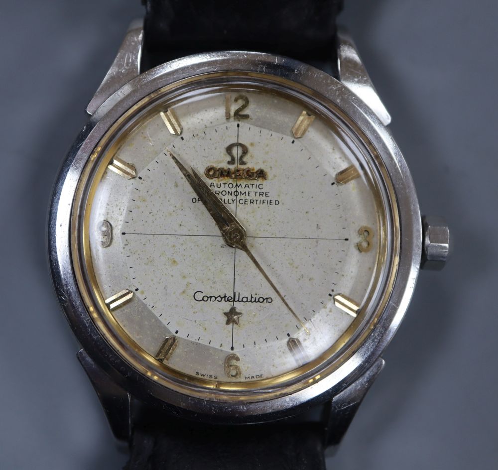 A gentlemans 1950s stainless steel Omega Constellation Automatic Chronometer wrist watch,
